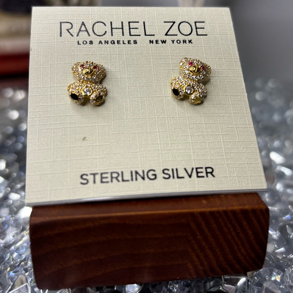 Rachel Zoe Gold Teddy Bear Earrings NIP - Picture 5 of 7